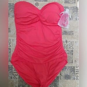 ANNE COLE Women's Twist Front Shirred One Piece Swimsuit, Coral